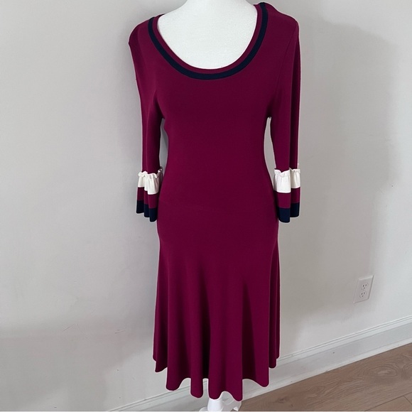 NWT Draper James Stripe Bell Sleeve Sweater Dress Deep Dark Berry | Size Small | - Picture 3 of 11
